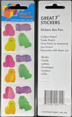 12 packages of Pearlized Cat Stickers, ''Great 7'' Sticker Designs, PMP0204