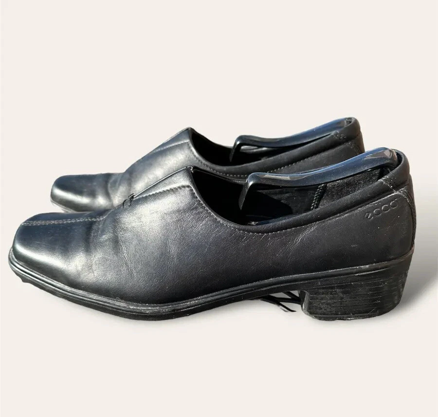 Mocassini donna ECCO taglia 40 (9 9 5) décolleté punta quadrata pelle nera Ecco Light