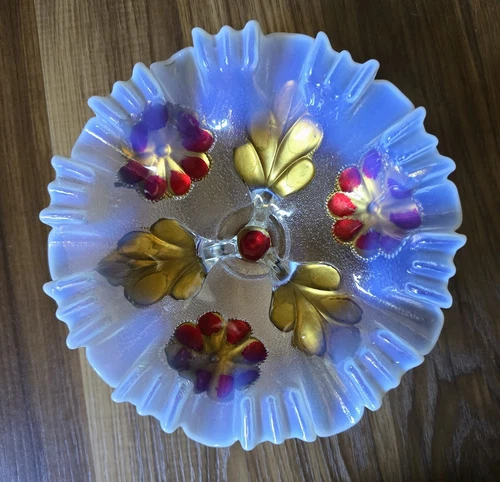 Antique Dugan Goofus Carnival  Glass Opalescent  Footed Bowl Great Cond