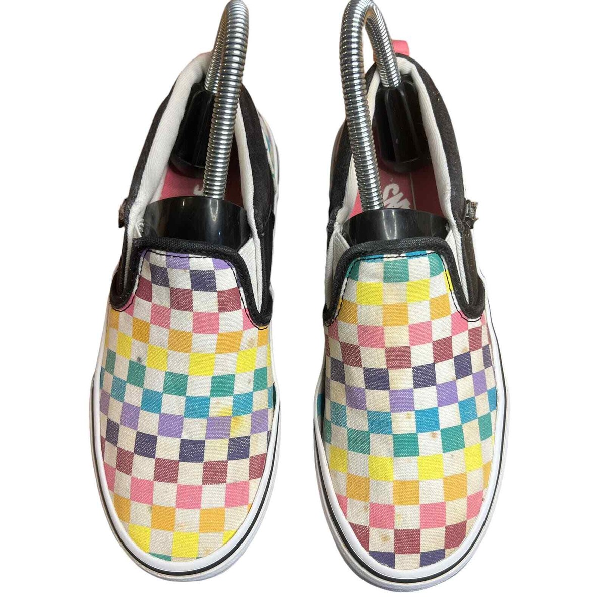 Vans Girl's Asher Party Rainbow Checkerboard Classic Slip-on Shoes
