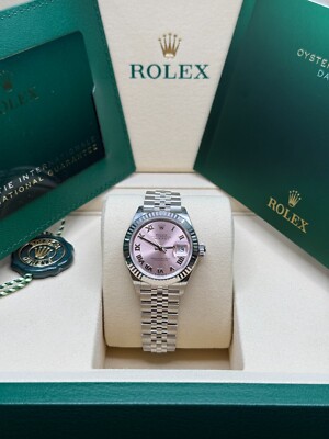 Rolex Lady-Datejust NEW 2025 Pink Roman Dial Stainless Steel Fluted Jubilee