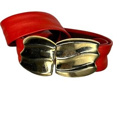 Vintage 90s Revcor Red Leather Gold Metal Buckle Belt Medium