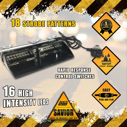 16 LED luz de tablero parabrisas flash de advertencia camioneta luz BLANCA - Imagen 6 de 6