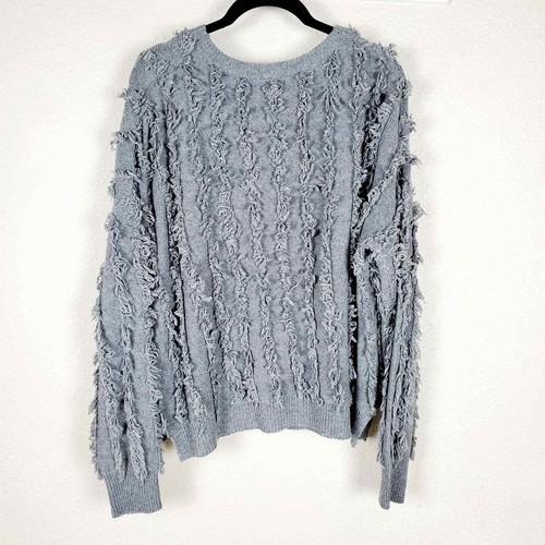 Lumiere Women Gray Knit Ribbed Textured Wool Blend Long Sleeves Sweater LARGE - Picture 4 of 10