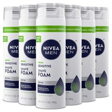 NIVEA MEN Sensitive Shave Foam with Vitamin E, 7 Ounce Pack of 6 , White