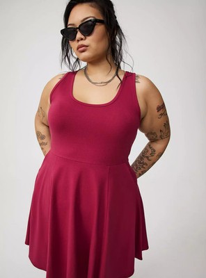 Mini Foxy Skater Dress Plus Size 4X Red Plum