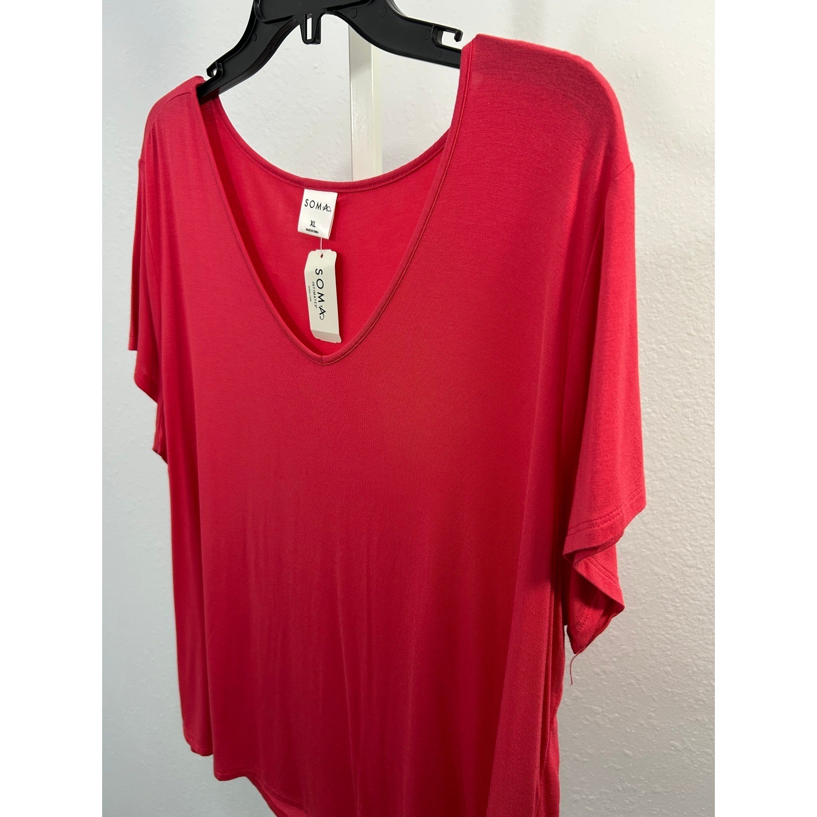 Soma Intimates Red V-Neck Short Sleeve Sleep Shirt Pajama Top Womens XL NWT