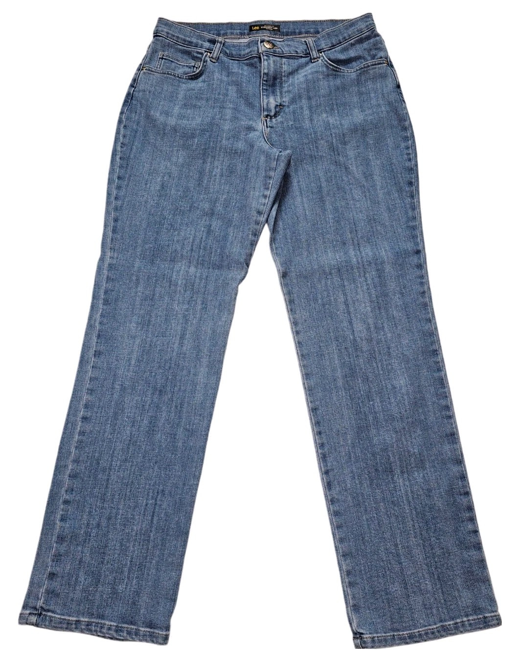 Lee Women's Relaxed Fit Straight Leg Mid Rise Medium Wash Blue Jeans Size 12