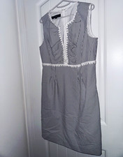Nine West Size 12 Blue White Striped Seersucker Ruffle Crochet Trim Dress