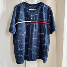 Vtg Tommy Hilfiger Y2K Men Shirt XL All Over Print Logo 90s Crew Neck 18929x