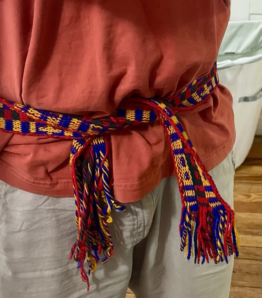 Antiguo Cinturón Bandolera 53" Hecho a Mano Tejido Lana Correa Vyshyvanka Ucrania De Colección Foto 3 de 4