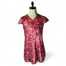 Secret Treasures Red Pink Heart Lace Trim Short Sleeve Nightgown S