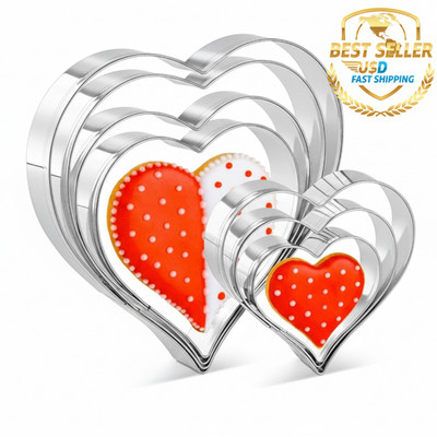 7 Pcs Heart Cookie Cutter Set Stainless Steel Valentine's Day Biscuit Sandwich 