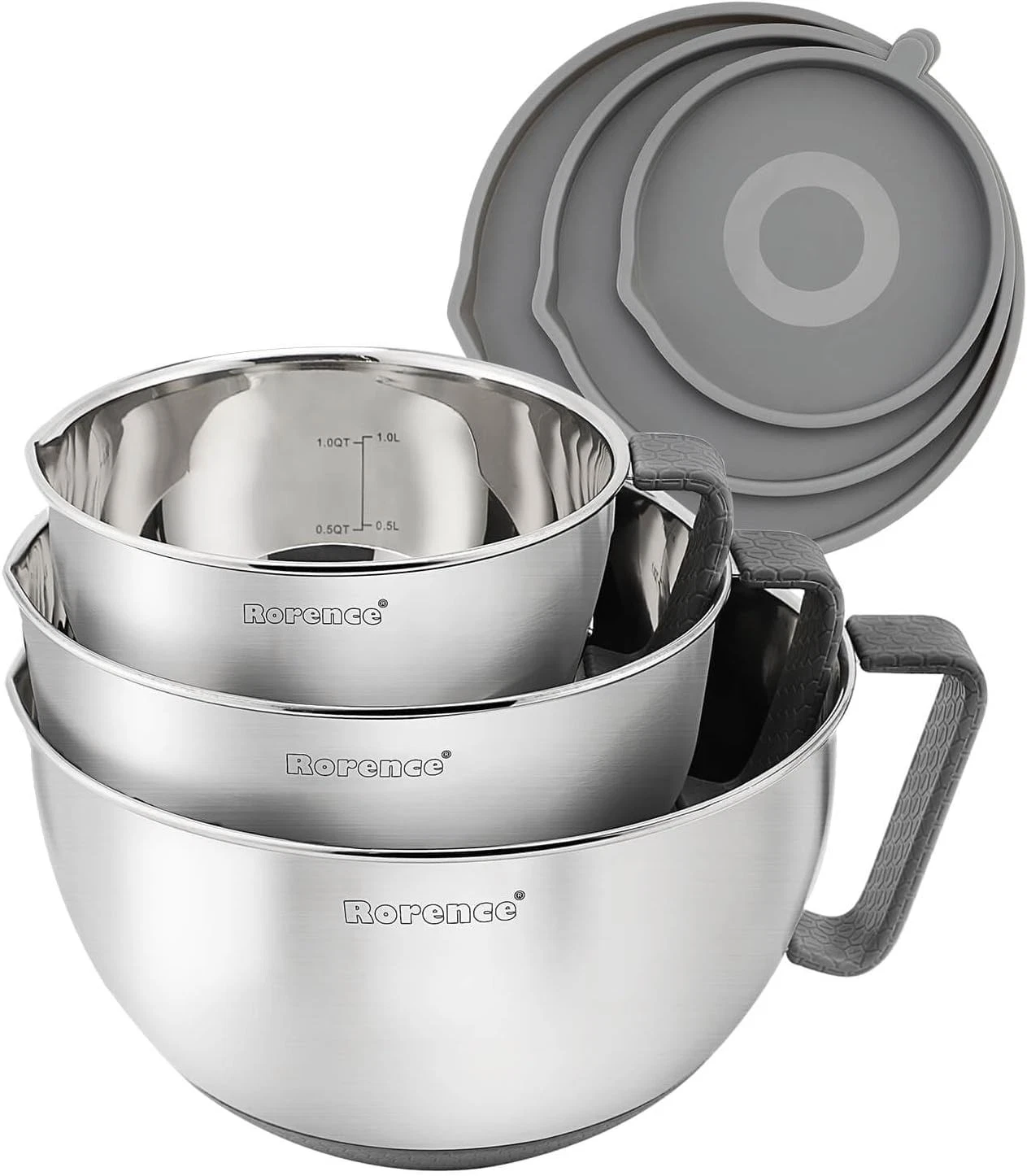 Mixing Bowls Set: Stainless Steel Non-Slip Bowls with Pour Spout, Handle and ...