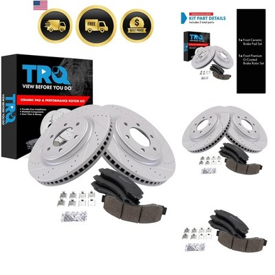 Performance Front Brake Pad and Rotor Set Ceramic Coated Drilled Slotted Roto...