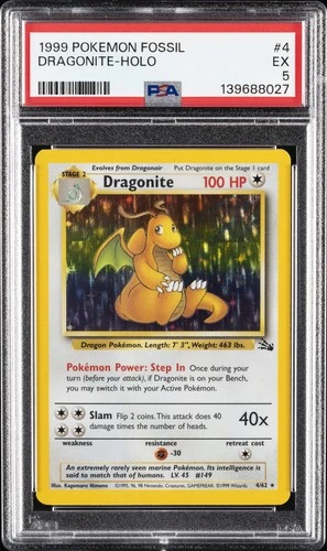1999 POKEMON FOSSIL #4 DRAGONITE-HOLO PSA 5