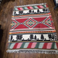 Aztec Southwestern Native American Indian Throw Blanket Cotton 61"x50" Canoe
