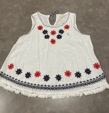 Max Studio White Floral Embroidered Blouse Women’s Size Large