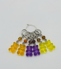6 Stitch markers for knitting Handmade Bears Silver tone Multicolor New