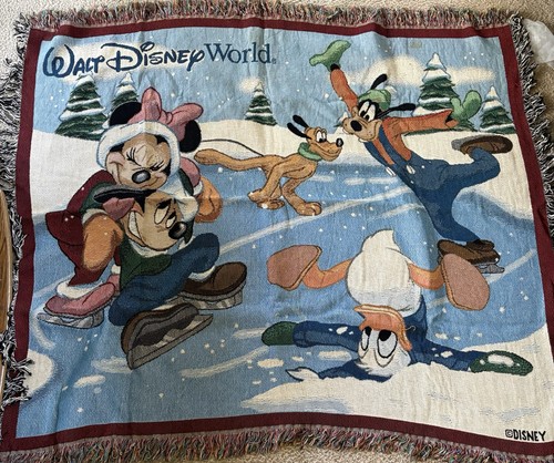 Walt Disney World Park Wandteppich gewebt Überwurf 53” x 46” Mickey Minnie Pluto Goofy - Bild 1 von 4