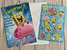 Bob Esponja Pantalones Cuadrados Medusas Deseos Feliz Cumpleaños Tarjeta Color + Pegatinas Nuevo