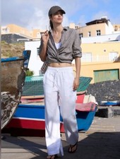 NWT Athleta Retreat Linen High Rise Wide Leg Pant Size S In Calla Lily