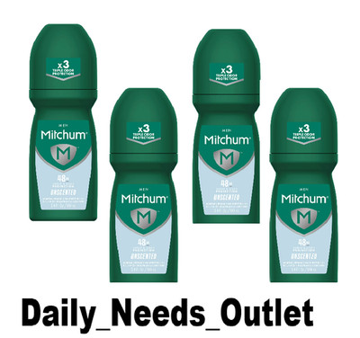 Mitchum Men Roll-On Antiperspirant Deodorant, Unscented, 3.4 Ounces  PACK OF 4