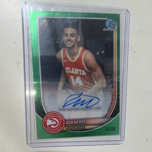 Topps 2025-26 Bowman Chrome Asa Newell Hawks Green Auto RC 74/99 #BCA-AN