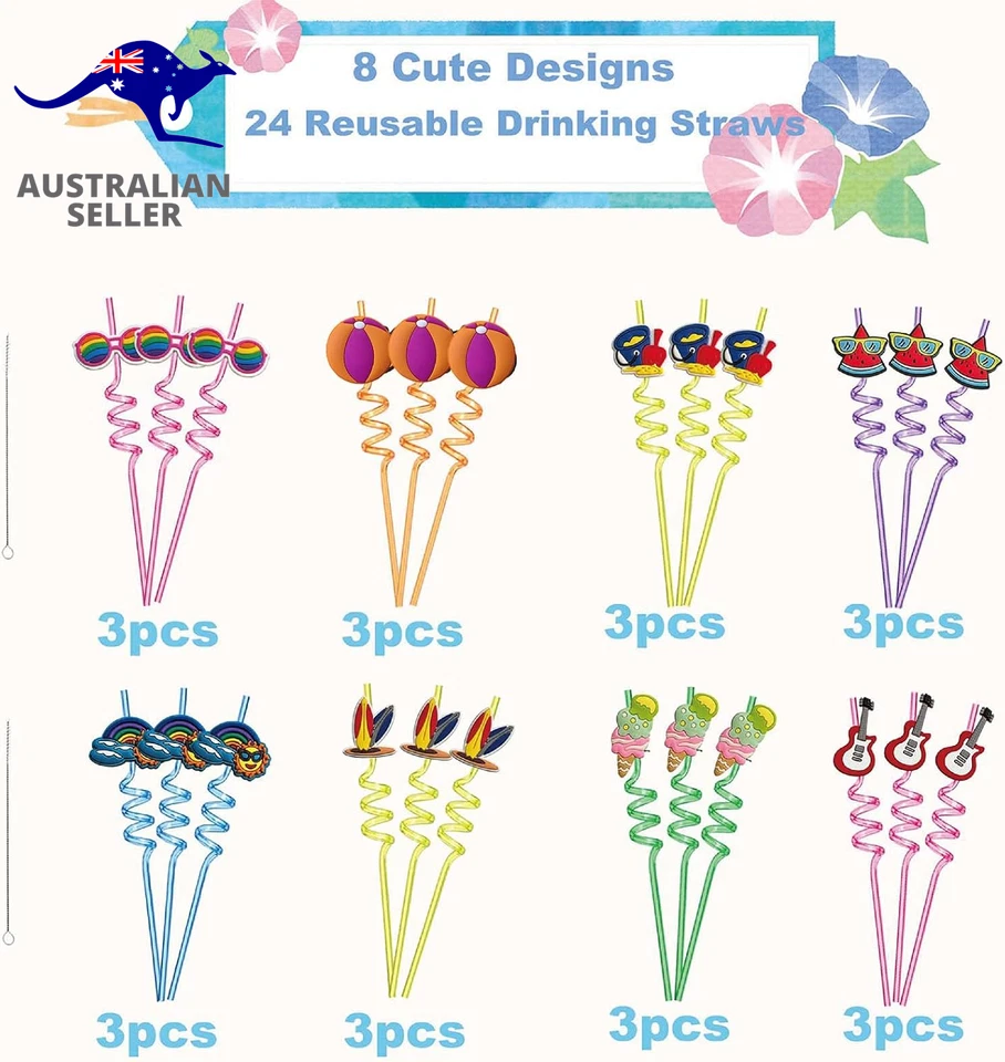 24 Summer Pool Drinking Straws for Kids, Pool Party Decorations Supplies, Pool P - image 3 of 4