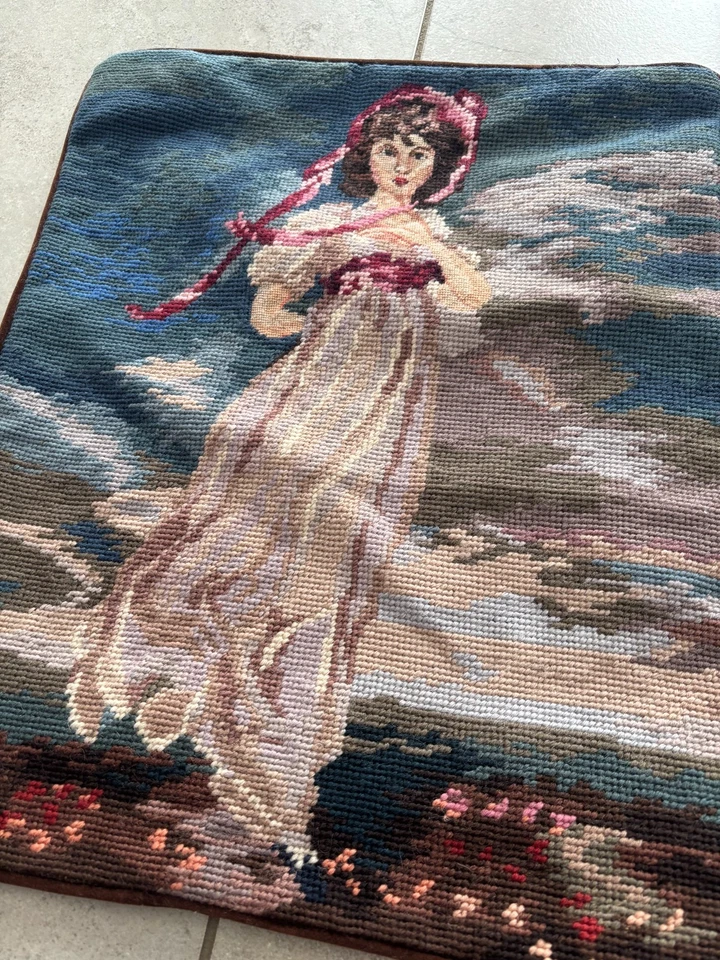 NEW Wool Needlepoint Throw Pillow Cover Pinkie Pinky Antique Painting 17"x14" - Image 2 of 3