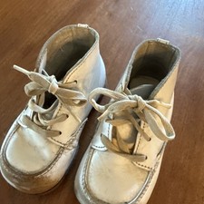 Vintage Kinney Kids Children's Shoes White Hard Sole Made In USA Leather