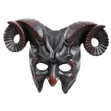 Krampus Mask for Adults, Ram Horn Half Face Halloween Costume, Gold Red