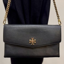 Tory Burch Womens Kira Flap Shoulder Bag Black Leather Turnlock Crossbody Purse