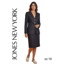 Jones New York Navy Skirt Suit with Gold Buttons
