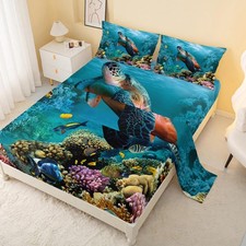 CVHOUSE Sea Turtle Fitted ,Ocean Bed Set Twin Size,Turtle Bedding Set for Boy...