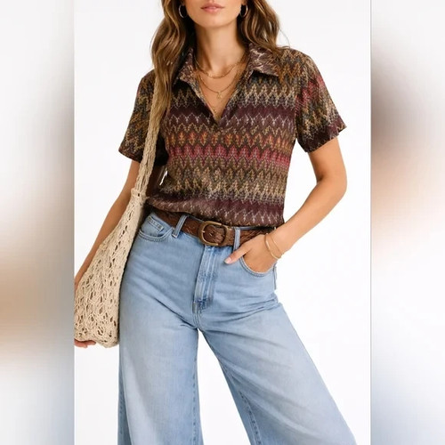 Vintage 70s Mad LA Leaf Print Button Down Blouse Retro Boho Stretch Top, $44.99 - Photo 11