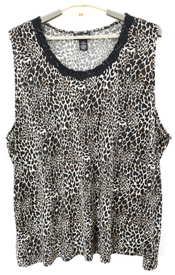 MAGGIE BARNES Women's Polyester Tank Top Lace Trim Animal Size 4X 30W 32W PLUS