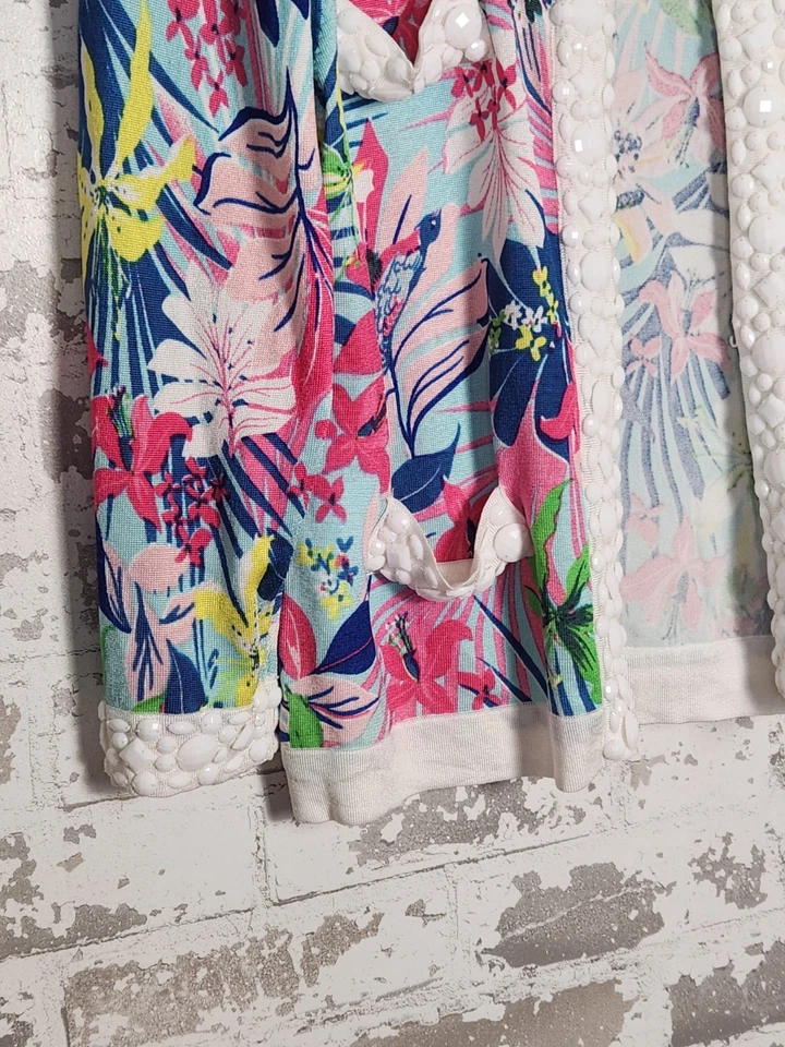 Cárdigan suéter tropical colorido con cuentas Michael Simon para mujer pequeño grande de colección Foto 4 de 4