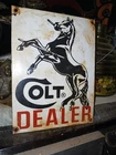 VINTAGE COLT PORCELAIN SIGN OLD FIREARM GUN HANDGUN RIFLE AMMUNITION HORSE AMMO