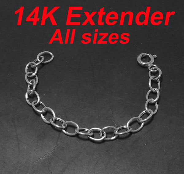 Oval Extender Chain Necklace Extension w/ Spring Ring Clasp Real 14K White  Gold