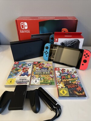 Nintendo Switch V1 Mit Pro Controller Super Mario Bros U Deluxe Wonder 3D World