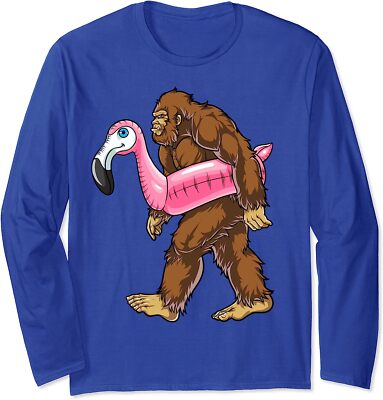 Pool Party Bigfoot Flamingo Sasquatch Pink Float Gift Long Sleeve T-Shirt