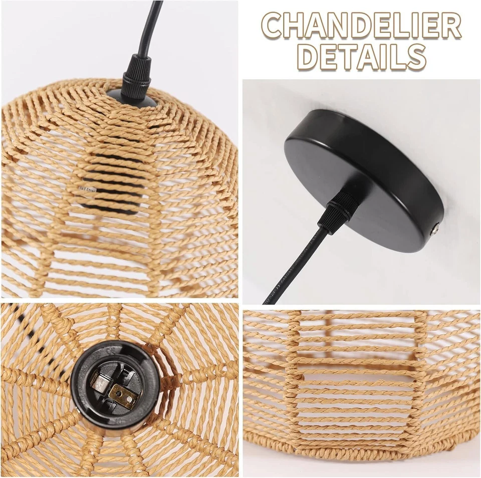 Vintage Boho Rattan Hängelampe Pendelleuchte E27 Hängeleuchte Wohnzimmer Café - Bild 4 von 4