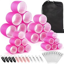 48PCS Pink Hair Curler Roller 6 Jumbo/6 Large/6 Medium/6 Small With 24PCS Clips