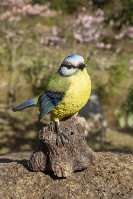 Motion Activated Blue Tit on Stump Bird Home Tabletop Decor Indoor Use Only