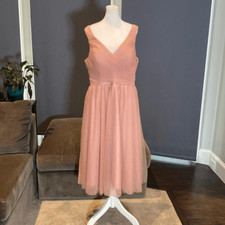 Women’s Pink Tea Length V-Neck Corset Back Prom Party Dress Size 16