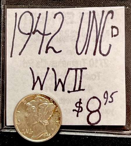 1942 P Mercury Silver Dime (UNC) Uncirculated Condition. WWII Era. ENN Coins