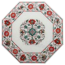 Marble Coffee Table Top Multicolor Stone Inlay Work Balcony Table for Home Decor