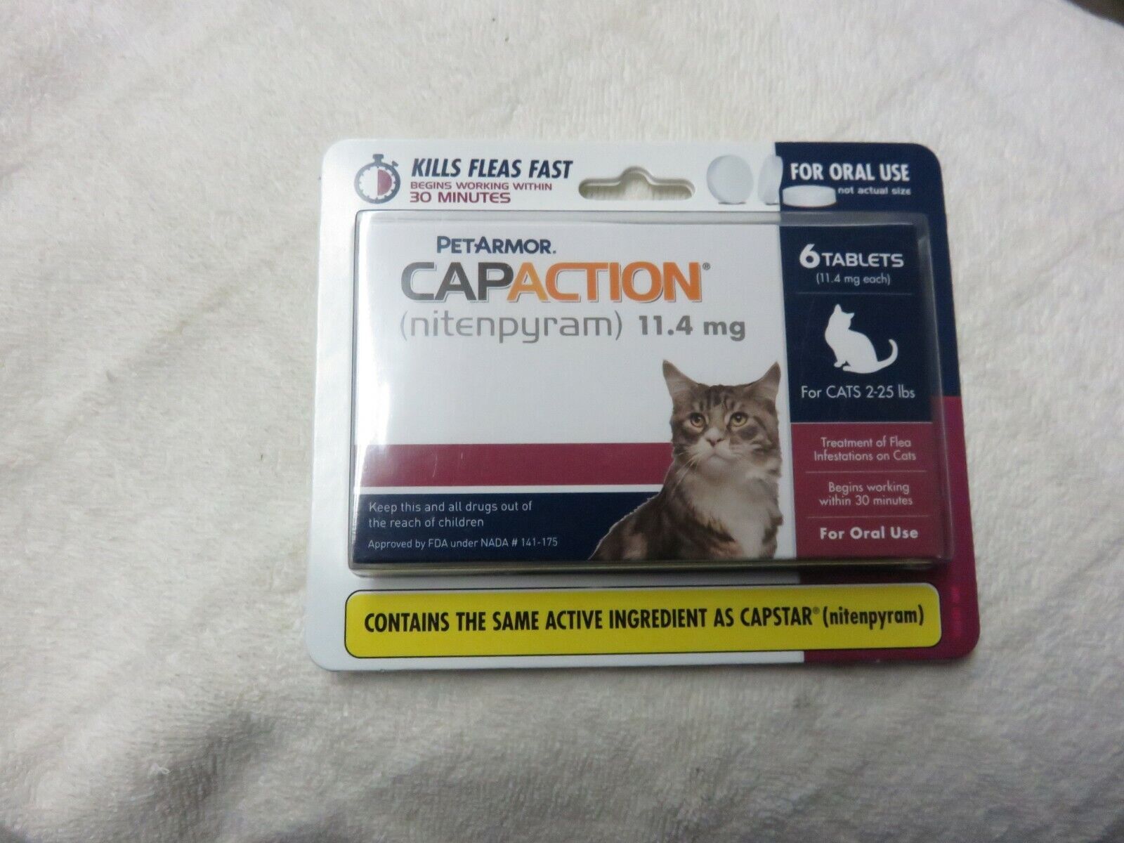 PETARMOR CAPACTION FOR CATS 2-25 LBS. 6 TABLETS KILLS FLEAS FAST FREE SHIPPING