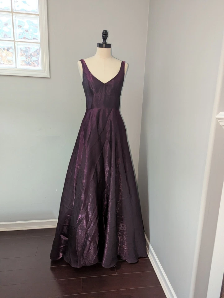 Потрясающий Xscape v-образным вырезом бордовый макси платье размер 2 сделано в США - выпускного вечера официальный - Изображение 3 из 4